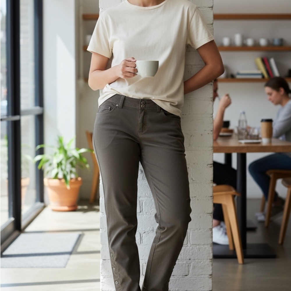Athleta Dark Olive Pants with Thigh pocket and soft fleece lining.